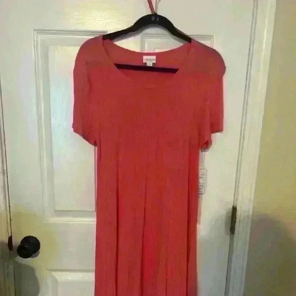 LuLaRoe ribbed coral‎ high low Carly dress med